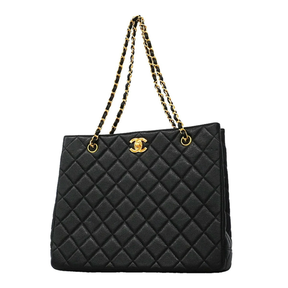 Chanel Tote Bag/Chain Matelassé Caviar Leather Black Women's